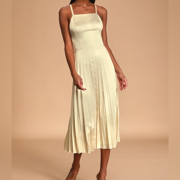 Lulus Dresses & Skirts - Lulus Give us a Twirl Champagne Satin Pleated Midi Dress